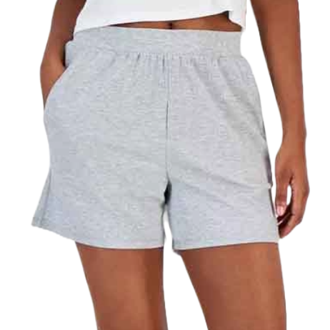 Gray ribbed shorts with an elastic waistband and side pockets, offering a relaxed and comfortable fit.