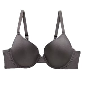 A gray padded bra with adjustable straps and underwire support.