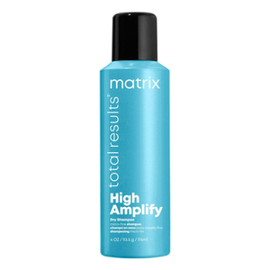 Matrix Total Results High Amplify Dry Shampoo is a micro-fine shampoo designed for fine hair, presented in a light blue 4 oz (113.5 g/176 ml) bottle.
