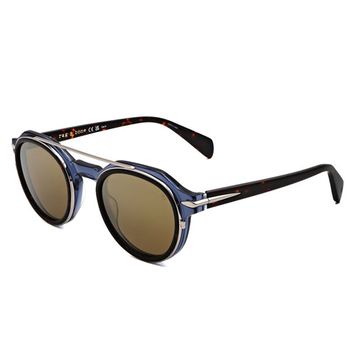 Round blue and black sunglasses with tinted lenses and a double bridge design.