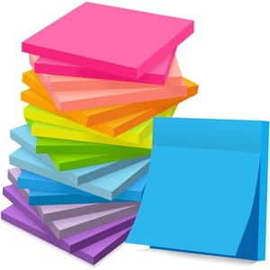 A stack of colorful sticky notes in various shades, including pink, orange, yellow, green, blue, and purple. They appear to be of standard square size.