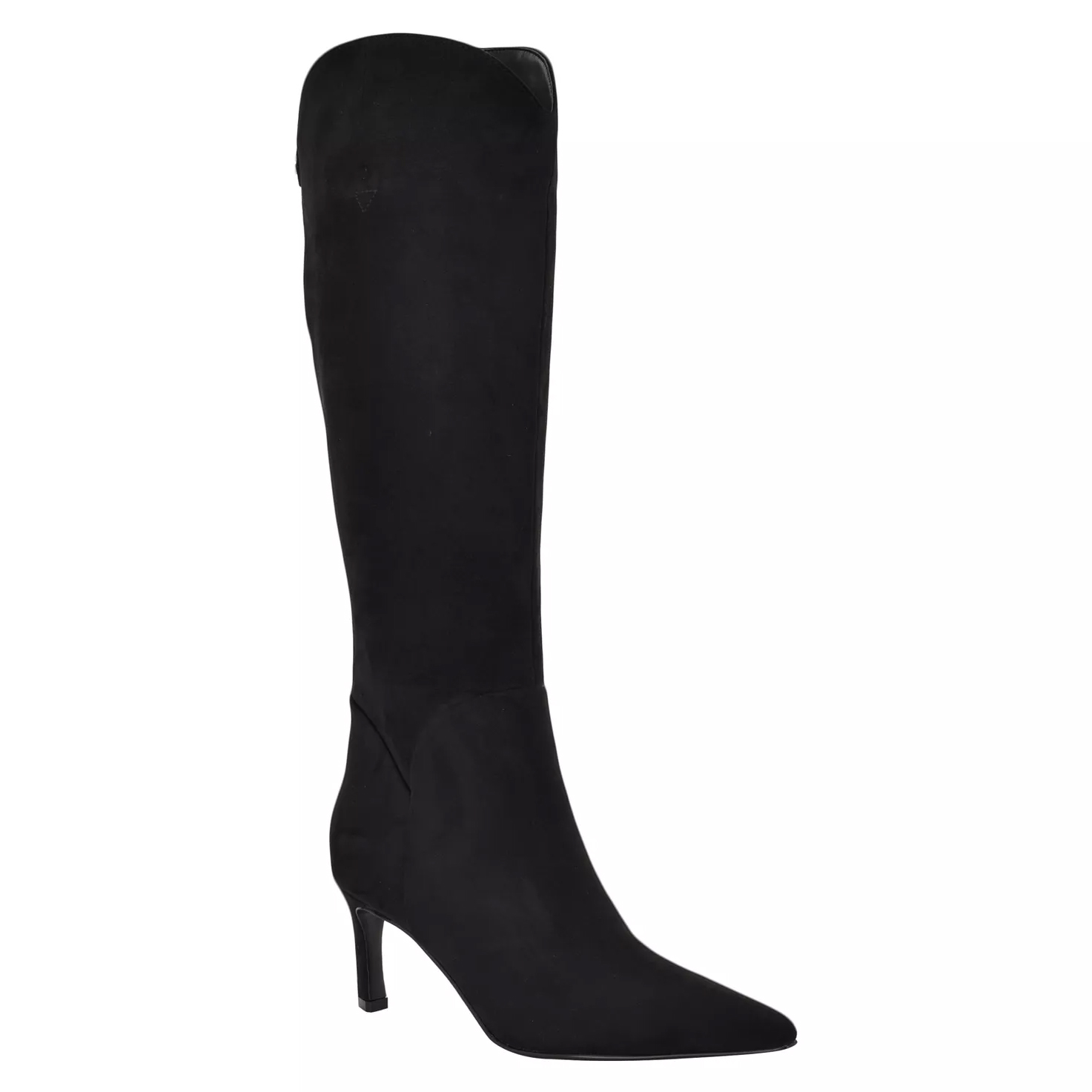 Black knee-high boot with a pointed toe and a slim heel.