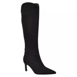 Black knee-high boot with a pointed toe and a slim heel.