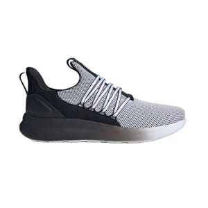 A black and white athletic sneaker featuring a knit upper, elastic laces, and a cushioned Cloudfoam sole for comfort and support.