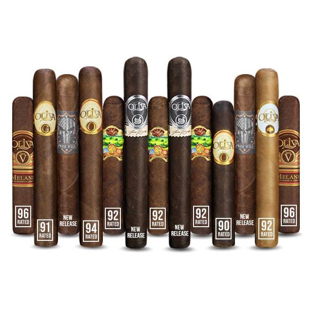 A collection of cigars with various ratings, including 96, 94, 92, and 90, some marked as new releases.