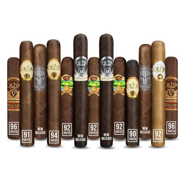 A collection of cigars with various ratings, including 96, 94, 92, and 90, some marked as new releases.