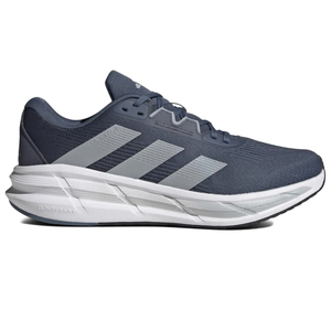 Adidas Men's Questar Running Shoes feature a sleek navy design with three silver stripes, a breathable upper, and a cushioned Cloudfoam sole for comfort and support during runs.