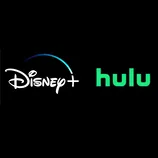 Logos of Disney+ and Hulu on a black background.