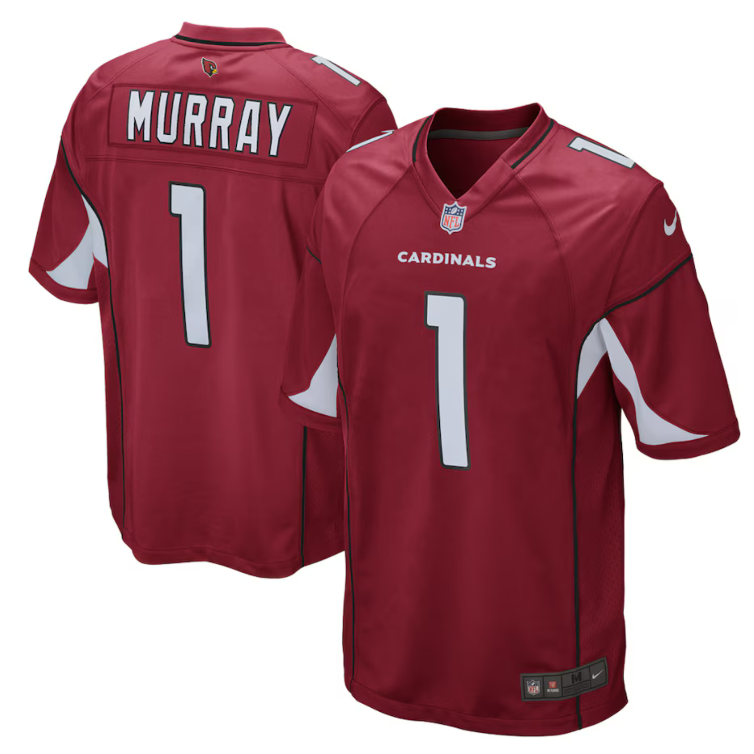 A red Arizona Cardinals NFL jersey with the number 1 and the name \“Murray\“ on the back.