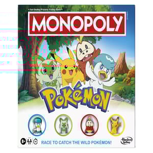 Monopoly Pokémon Edition features characters like Pikachu and other Pokémon from the franchise with interactive game pieces. Designed for ages 8 and up, it combines classic Monopoly gameplay with a Pokémon theme.