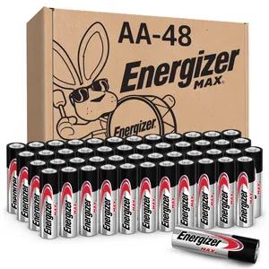 Energizer Max AA batteries in a box labeled AA-48, featuring the Energizer Bunny graphic.