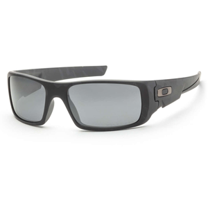 Black rectangular Oakley sunglasses with wide arms featuring a small logo on the side. The lenses are darkly tinted, and the design gives a sporty, modern look.