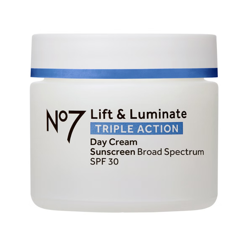 No7 Lift & Luminate Triple Action Day Cream with Sunscreen, Broad Spectrum SPF 30.