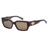 Tortoiseshell rectangular sunglasses with brown lenses, featuring a gold-tone diamond-shaped accent on the temples.