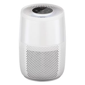 Instant HEPA Air Purifier with a compact design for air filtration, featuring a cylindrical shape with a perforated lower section and a top control panel.