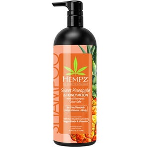 Hempz Sweet Pineapple & Honey Melon Herbal Shampoo for thin/fine hair, color safe, helps volume and body, contains 100% pure hemp seed oil, vegan biotin, and vitamin C, 33.8 fl oz.
