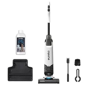 Eureka Wet Dry Vacuum Cleaner & Mop includes a vacuum cleaner, cleaning solution, charging base, brush, cleaning tool, and accessory holder.