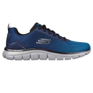 Blue athletic sneaker with black laces and a distinctive \“S\“ logo on the side, featuring a breathable mesh upper and a gray cushioned sole marked \“LITE-WEIGHT.\“