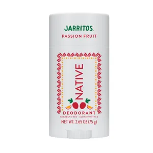Native deodorant in a Jarritos Passion Fruit scent, paraben-free and aluminum-free, 2.65 oz (75 g).