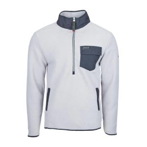 Men's fleece pullover with half-zip closure, high collar, chest pocket, and contrast detailing.