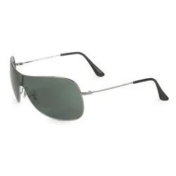 A pair of aviator-style sunglasses featuring a sleek metal frame, dark lenses, and black temple tips.