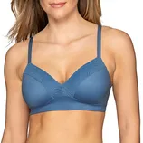 A blue bra with thin adjustable straps and a subtle patterned design on the cups.