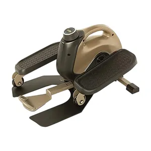 Compact under-desk elliptical machine with non-slip pedals and a built-in display monitor, ideal for low-impact exercise while sitting.