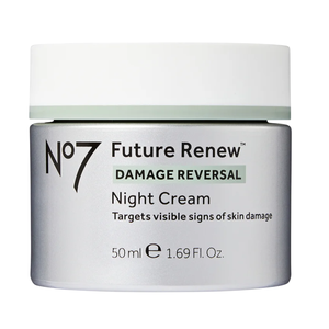 No7 Future Renew Damage Reversal Night Cream, 50 ml (1.69 Fl. Oz), targets visible signs of skin damage.
