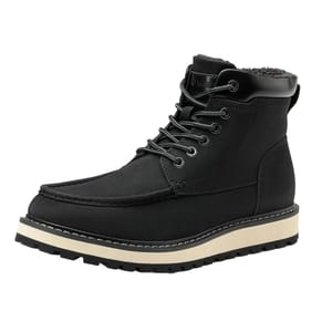 Men's black ankle boots with lace-up closure, featuring a rugged, non-slip sole and a soft, fur-lined interior for added warmth.