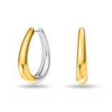 Two-tone teardrop-shaped earrings with a sleek, modern design featuring a gold front and silver back.