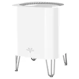 A white Vornado air purifier with a cylindrical design, metallic legs, and Vornado logo on the front.