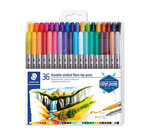 36 double-ended fibre-tip pens by STAEDTLER, featuring a variety of colors.