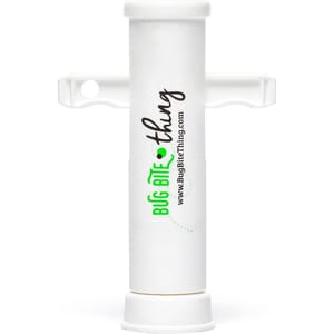 White suction tool with handles designed to relieve bug bites by extracting irritants from under the skin.