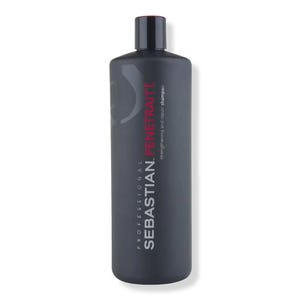 Sebastian Professional Penetraitt strengthening and repair shampoo in a black bottle.