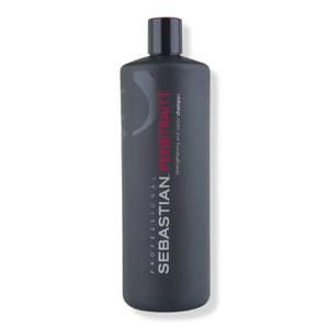 Sebastian Professional Penetraitt strengthening and repair shampoo in a black bottle.