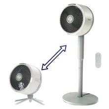 The Shark Flexbreeze fan is adjustable, functioning both as a tabletop and stand fan, featuring a remote control for convenience.