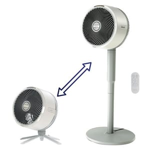 The Shark Flexbreeze fan is adjustable, functioning both as a tabletop and stand fan, featuring a remote control for convenience.