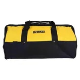 A yellow and black DEWALT tool bag with two sturdy handles, featuring the brand's logo on the front.