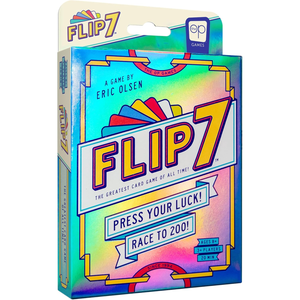 Flip 7, a card game by Eric Olsen from The Op Games, is designed for ages 8 and up, supporting 3 or more players with a playtime of 20 minutes.