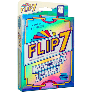 Flip 7, a card game by Eric Olsen from The Op Games, is designed for ages 8 and up, supporting 3 or more players with a playtime of 20 minutes.
