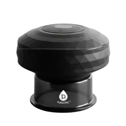 A black Pursonic diffuser with a faceted design sits on a base, featuring a power button and logo.