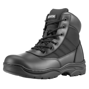 Black tactical boot with reinforced ankle support, durable stitching, and a heavy-duty sole.