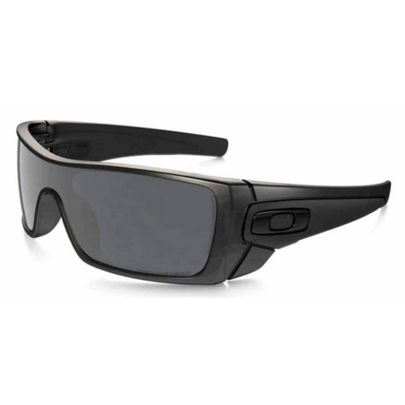 Black wraparound sunglasses with thick frames and dark lenses.