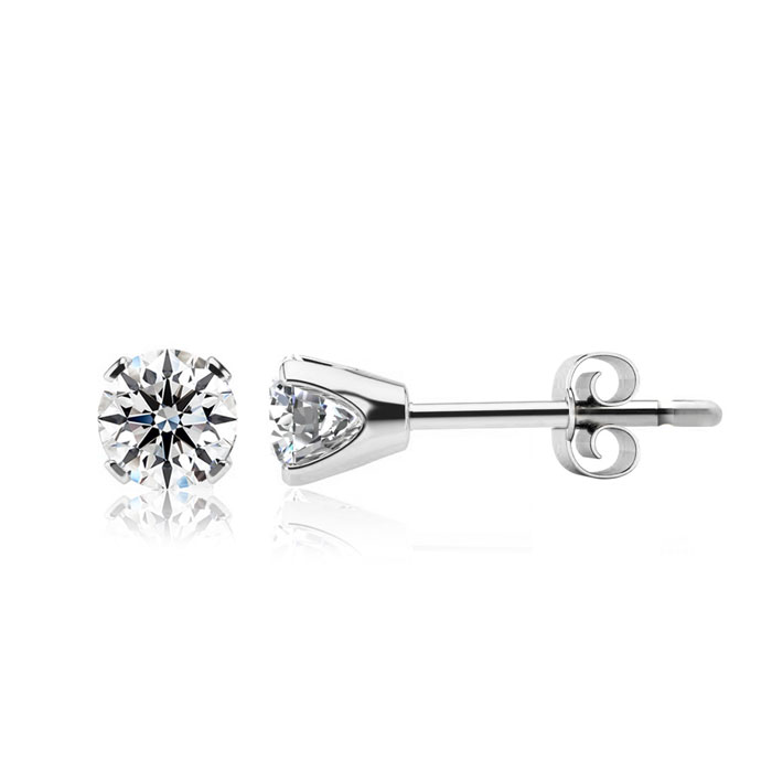 1ct lab-grown diamond stud earrings set in a polished metal prong setting, featuring brilliant-cut diamonds with butterfly back closures.