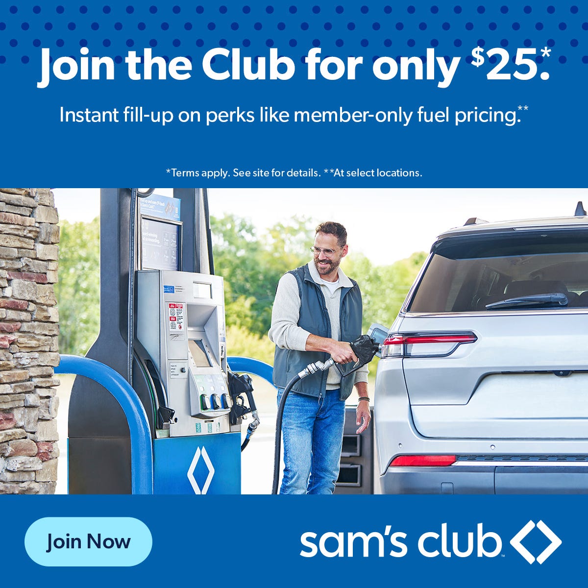Join Sam's Club for $25 and enjoy member-only fuel pricing at select locations. Terms apply.