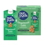 Nutpods Special Edition Gingerbread Latte coffee creamer is shown, featuring almond and coconut ingredients, is dairy-free, made with cane sugar, and comes in a 3-pack of 11.2 fl oz containers.