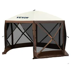 A Vevor outdoor canopy tent with a screened design in brown and white, featuring a durable frame and zippered entry.