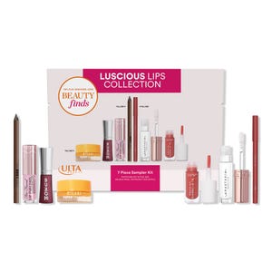 Luscious Lips Collection from ULTA Beauty offers a 7-piece sampler kit including full-size lip liner, lip plumper, lip gloss, and lip balm from brands like Too Faced, Buxom, Milani, Anastasia Beverly Hills, and Tarte.