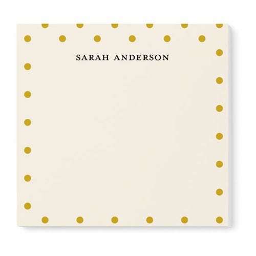 personalized beige sticky note with a gold dotted border