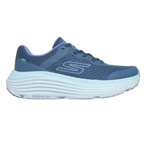A blue athletic shoe with a mesh upper and thick cushioned sole, featuring the \“Go Run\“ branding on the side and sole.
